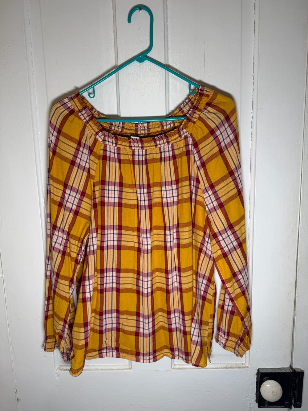 💛 Old Navy Plaid Peasant Blouse Size XL
